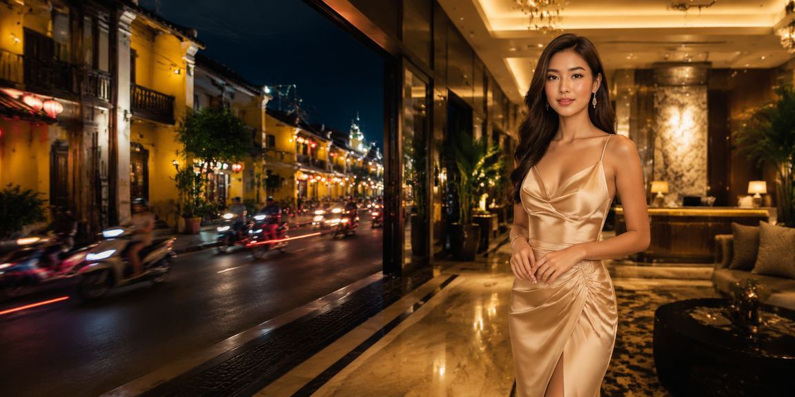 Đèn neon chào mừng và khu chợ đêm Hội An